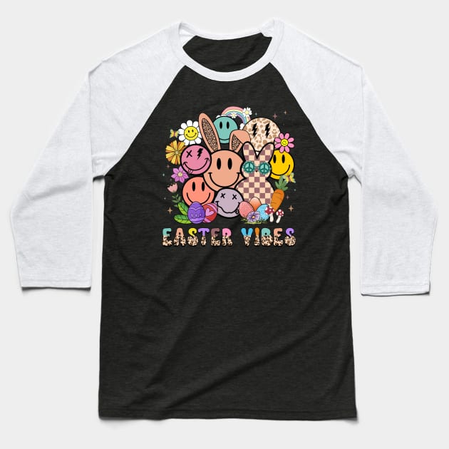 Easter Vibes Hippie Groovy Cute Bunny Ears Baseball T-Shirt by inksplashcreations
